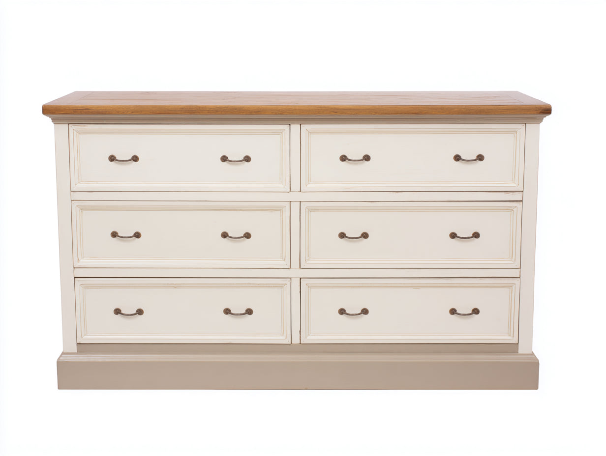 Cómodas madera 145x48x86 cm - blanco-marrón - diseño clásico con cajones