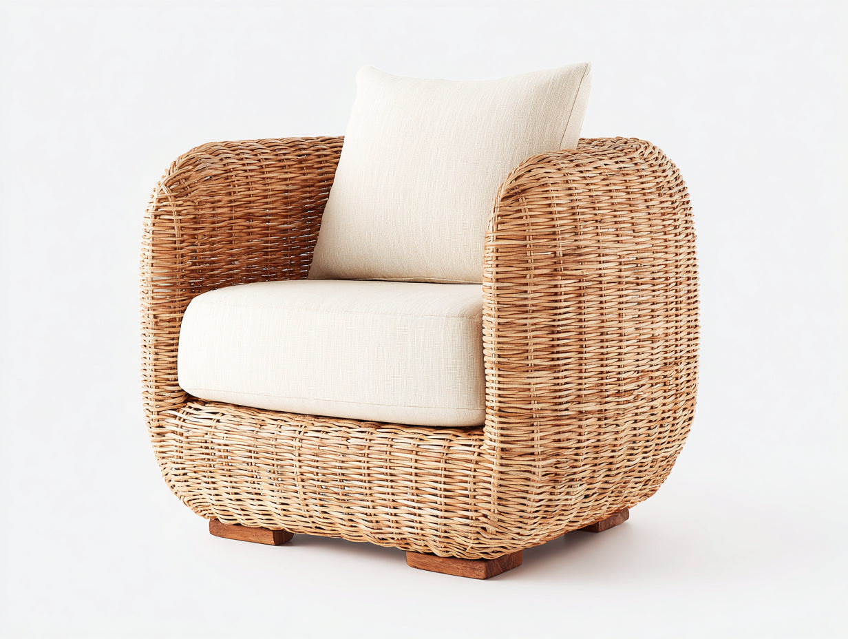 Sillón de ratán 96x89x79 cm - natural-beige - diseño curvo