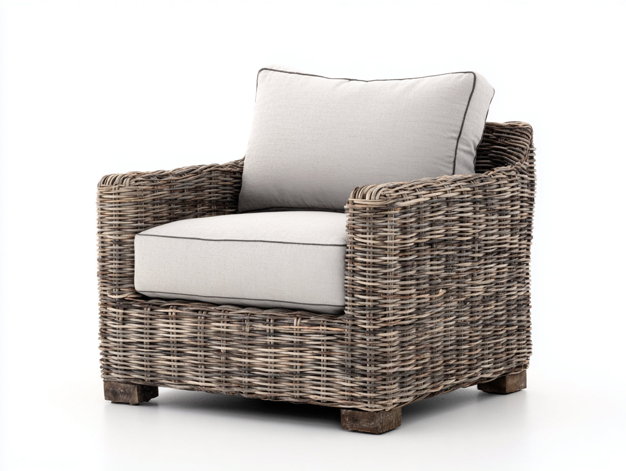 Sillón de ratán 98x90x80 cm - natural-beige - estilo exterior