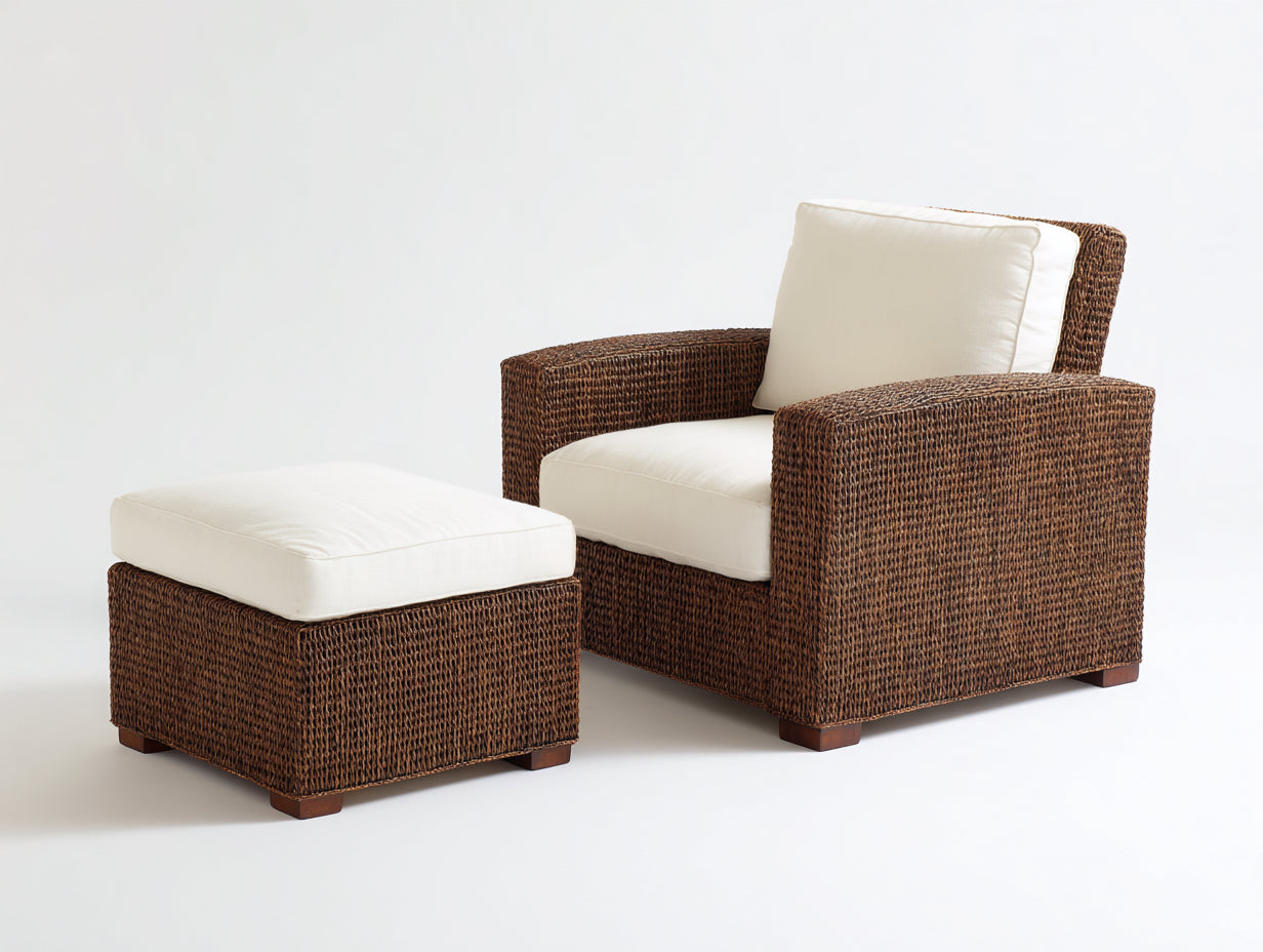 Sillones de ratán 85x80x78 cm - marrón-crema - estilo moderno con reposapiés