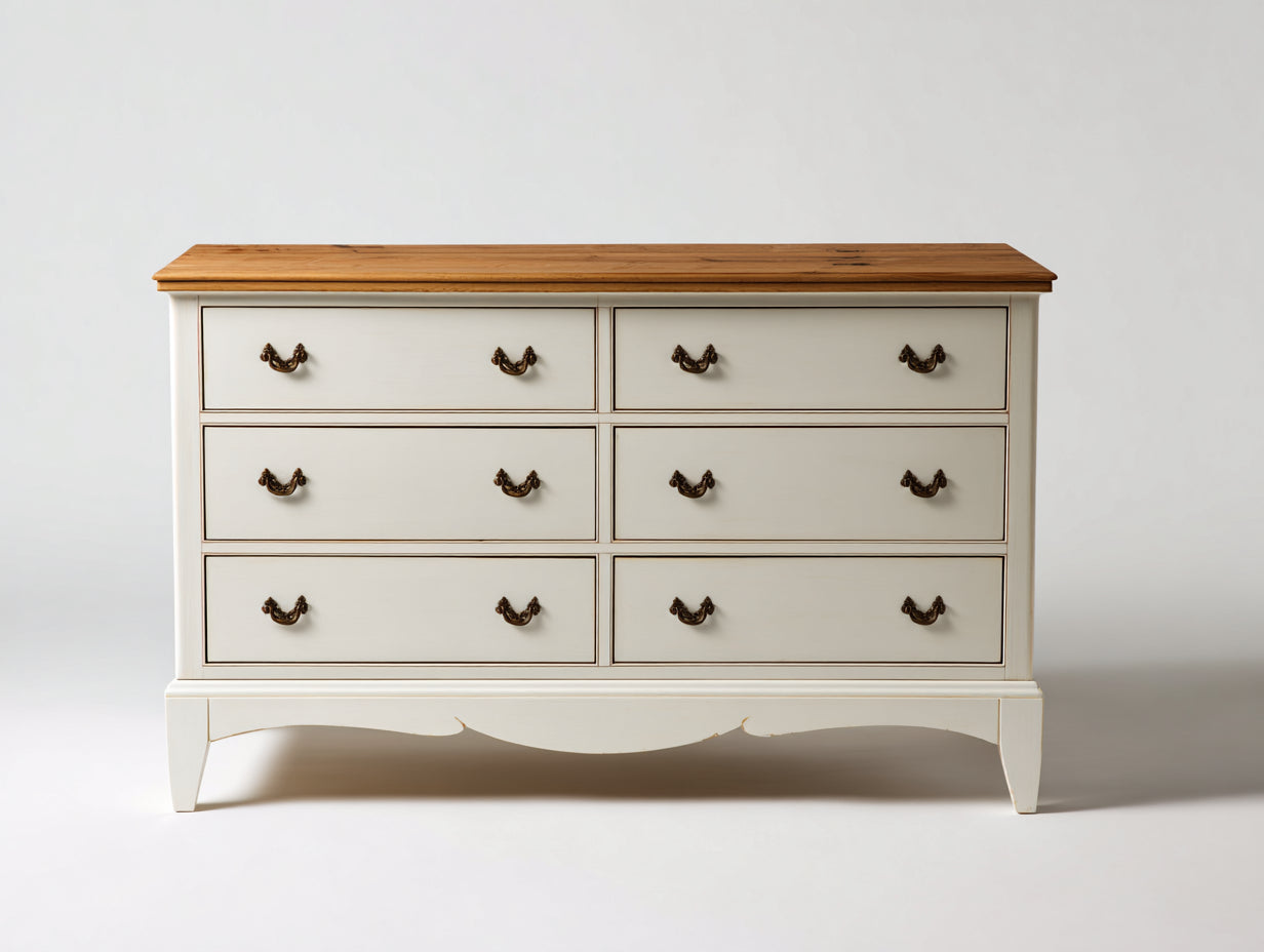 Cómoda madera 140x45x85 cm - Blanco-Marrón - Estilo clásico