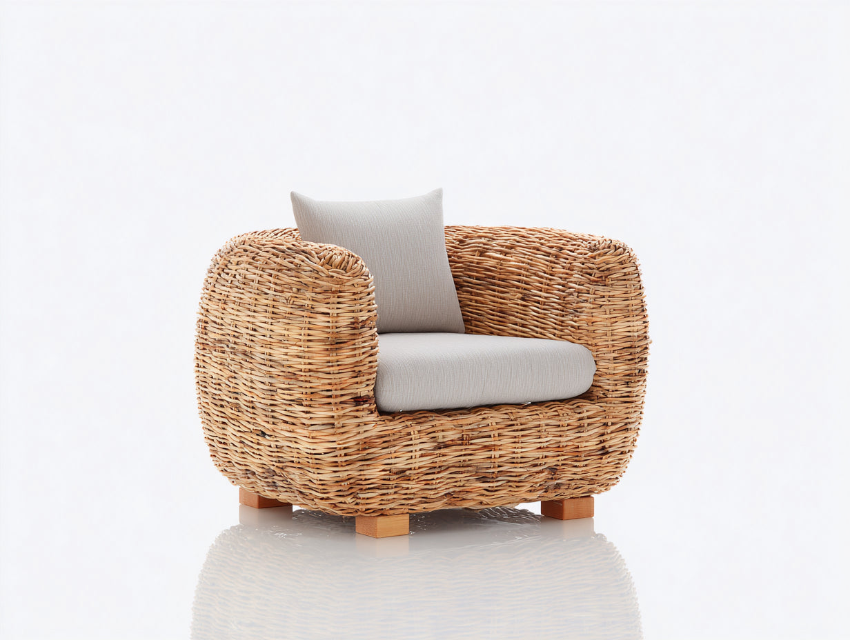 Sillones de ratán ratán tejido 98x88x75 cm - natural-beige - diseño exterior con cojines