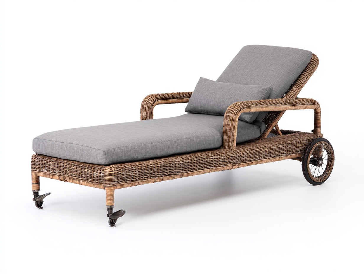 Tumbonas de jardín de ratán 198x72x88 cm - marrón-gris - diseño clásico con ruedas