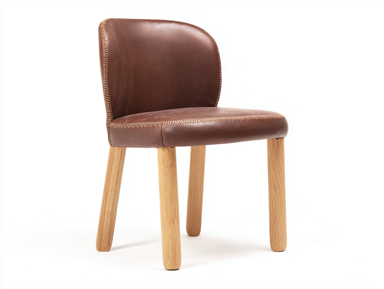 Silla de comedor madera y cuero sintético 52x55x82 cm - Marrón - Estilo vintage