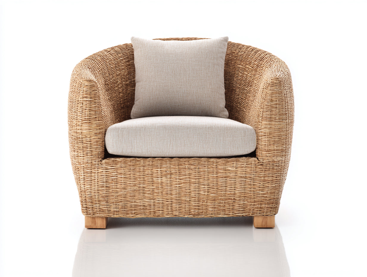 Sillones de ratán 88x82x76 cm - marrón claro-crema - estilo moderno redondeado