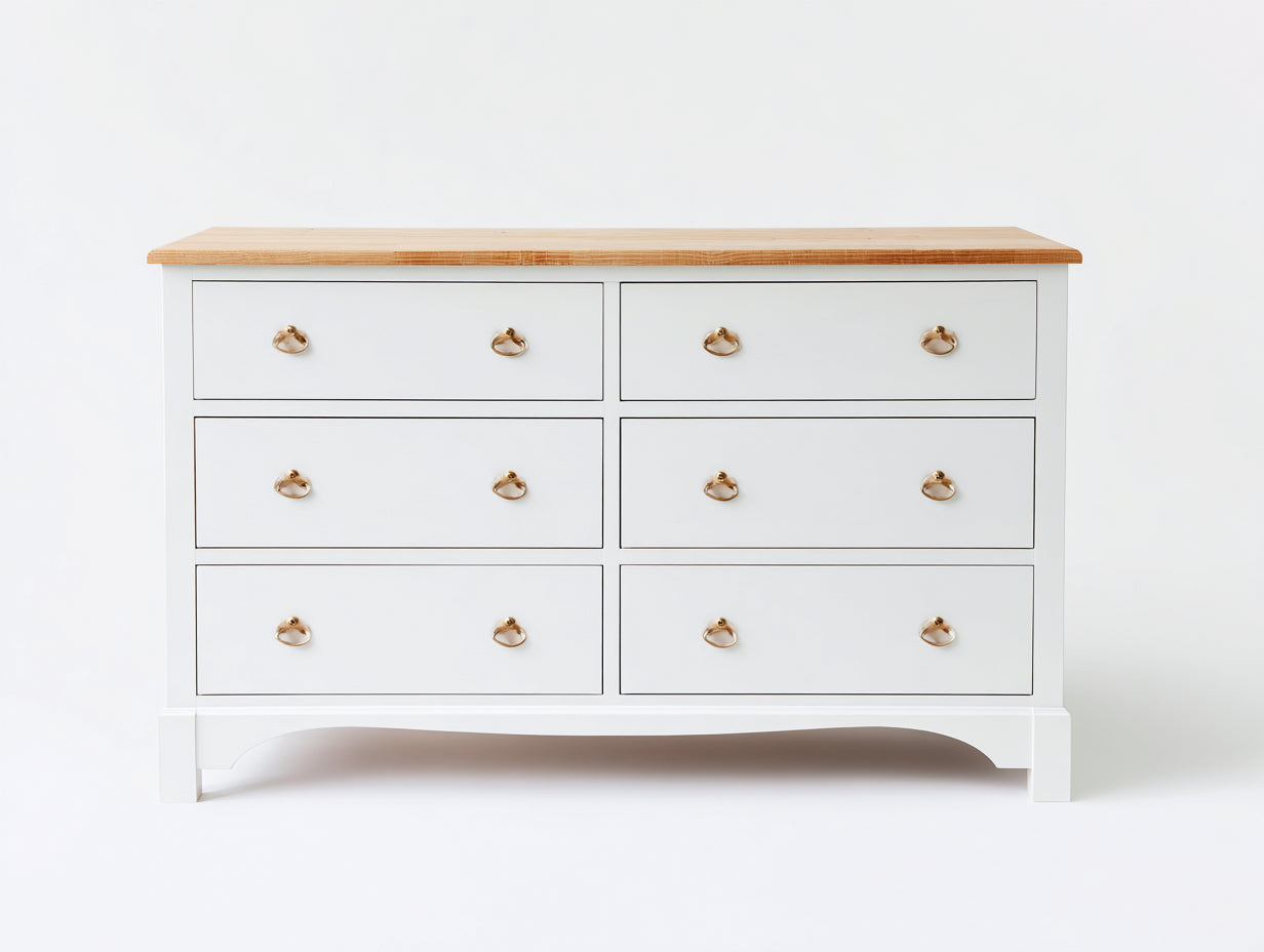 Cómodas de madera 135x45x86 cm - blanco-marrón - estilo clásico con 6 cajones