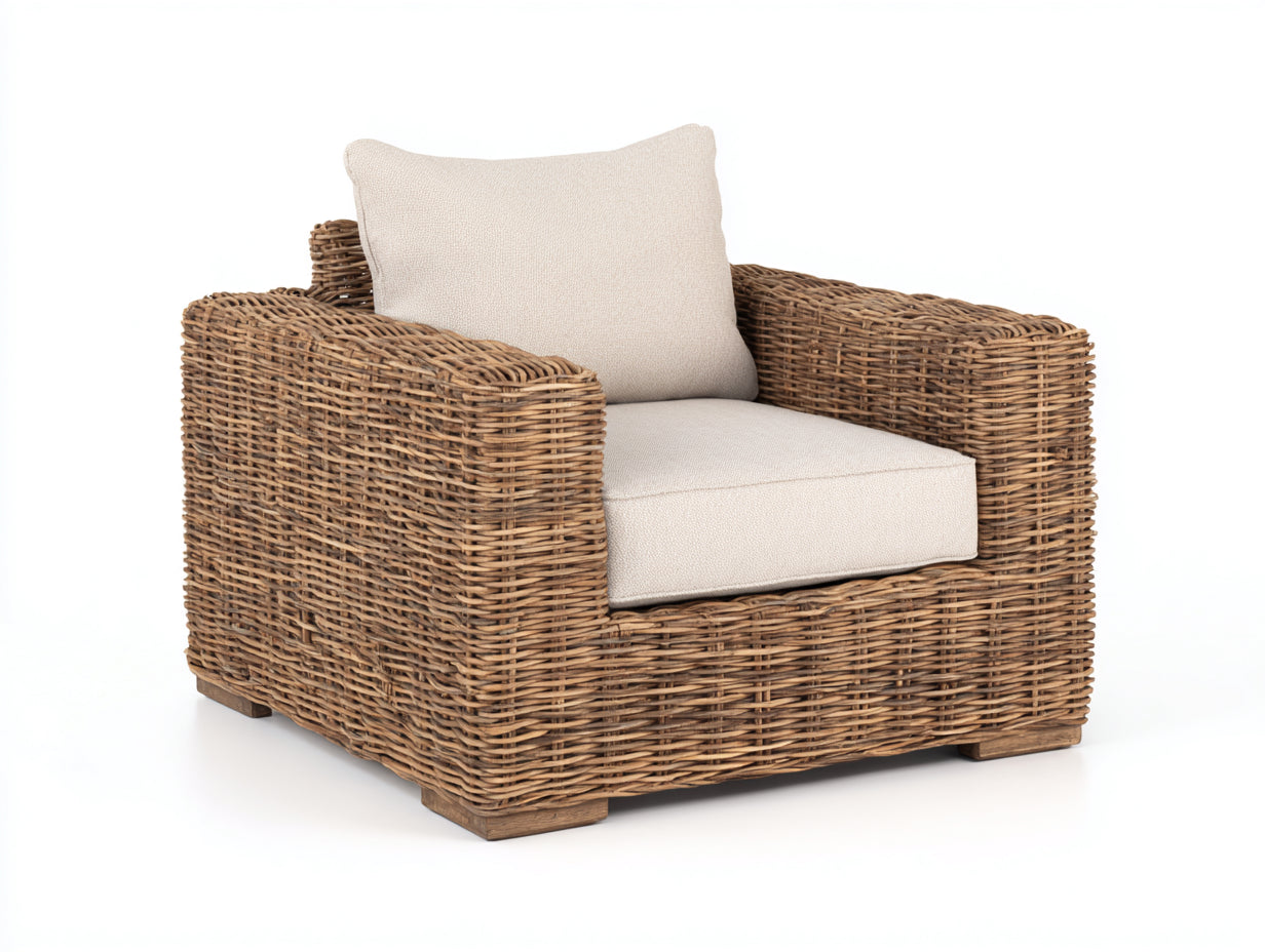 Sillón de ratán 95x88x78 cm - natural-beige - con reposabrazos