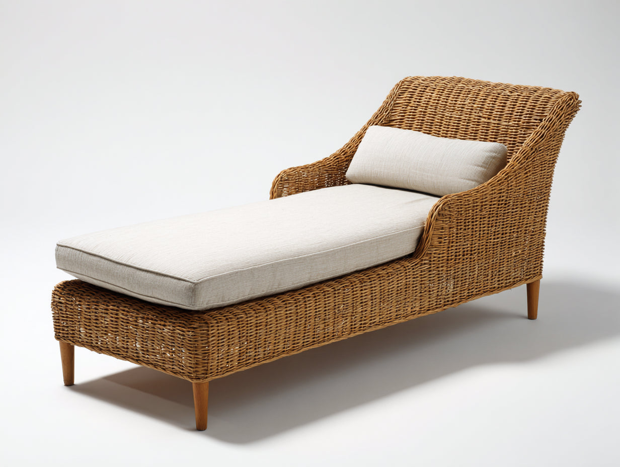Tumbona de jardín de ratán 168x72x86 cm - natural-beige - estilo mediterráneo