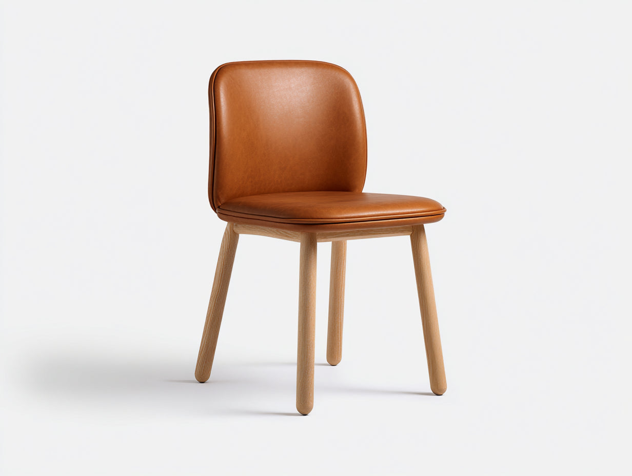 Silla de comedor madera y cuero sintético 50x55x82 cm - Marrón - Estilo escandinavo