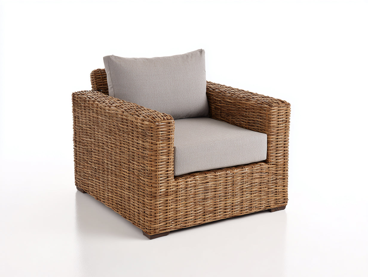 Sillones de ratán ratán tejido 92x86x78 cm - marrón-beige - diseño exterior con cojines