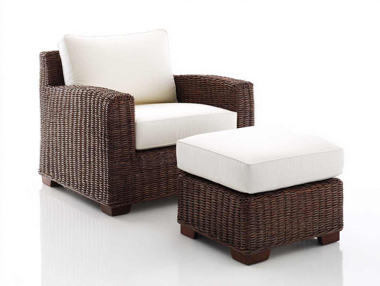 Sillones de ratán para jardín 82x78x78 cm - marrón-blanco crema - estilo moderno con reposapiés