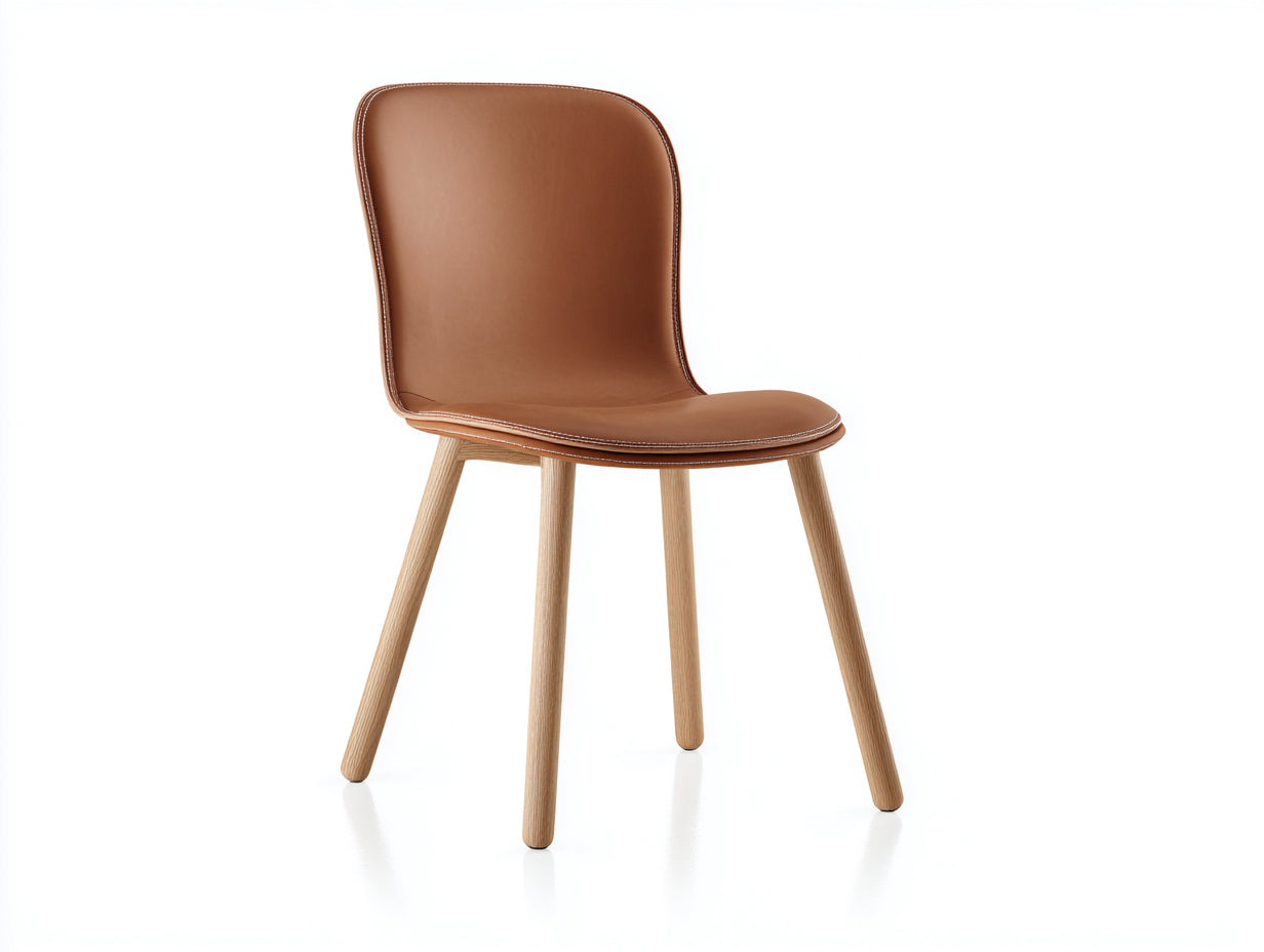 Silla de comedor de madera y piel sintética 52x53x82 cm - marrón-natural - estilo moderno